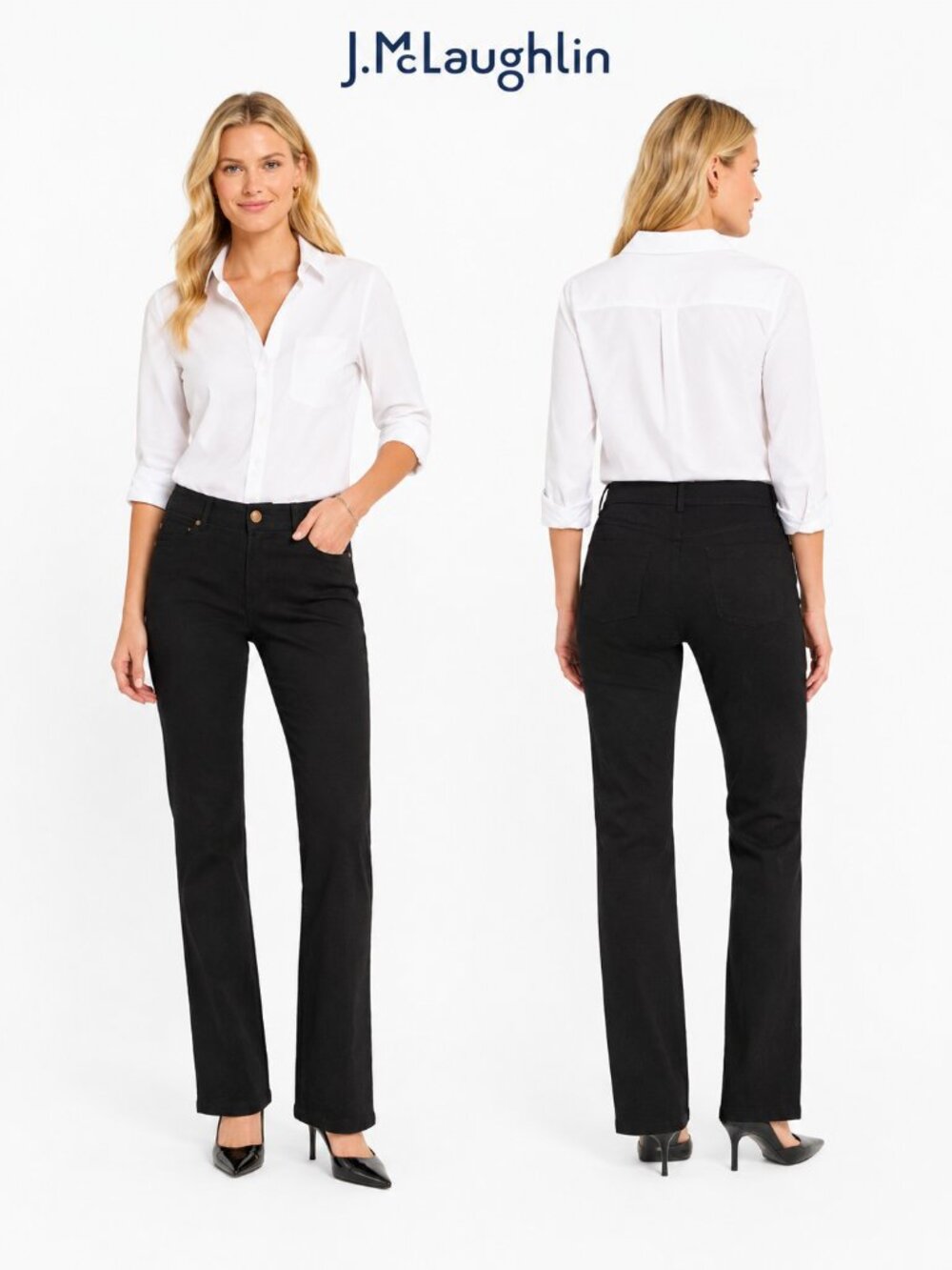 J.McLaughlin Compass Button Black Stretch Straight Leg Pants Women’s Size 4 - Picture 7 of 7